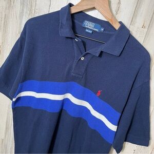 Vintage Polo Ralph Lauren Navy‎ Stripe Short Sleeve Knit Polo Shirt Mens Medium